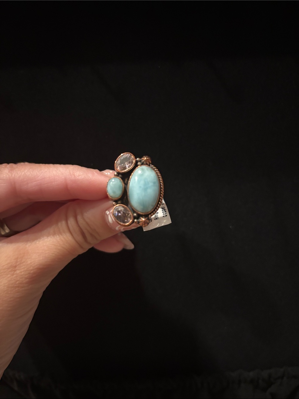 Larimar and Crystal Statement Ring in Light Blue